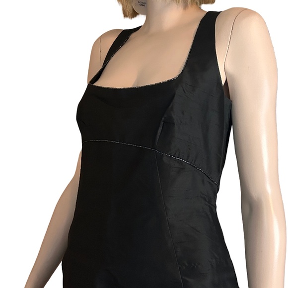 Tahari 100% Silk Little Black Dress Cocktail Beading Detail Square Neckline NWOT - Picture 7 of 14